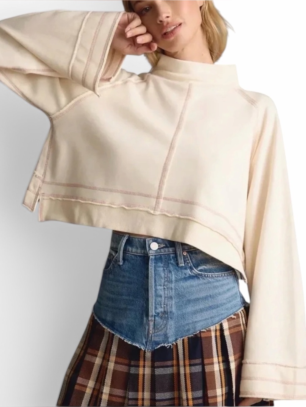 Anthropologie Daily Practice XL Mock Neck Cropped Sweater Granola B16